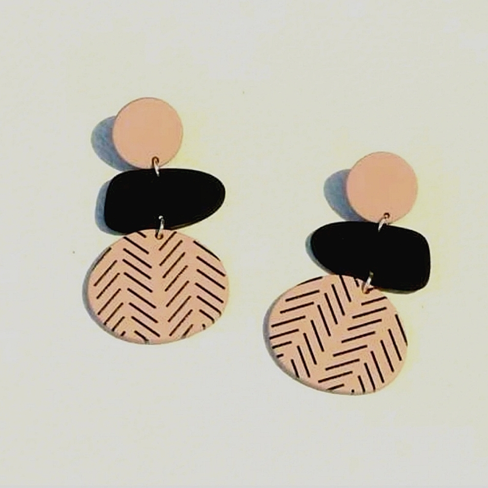 Geometric Blush and Black Earrings
